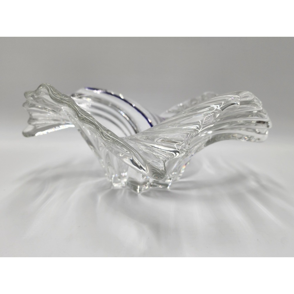 Mikasa Belle Epoque Clear Crystal/Blue Glass Wave Swirl Bowl Centerpiece Dish - Picture 4 of 16